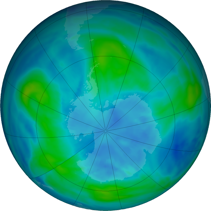 Antarctic ozone map for 06 April 2022